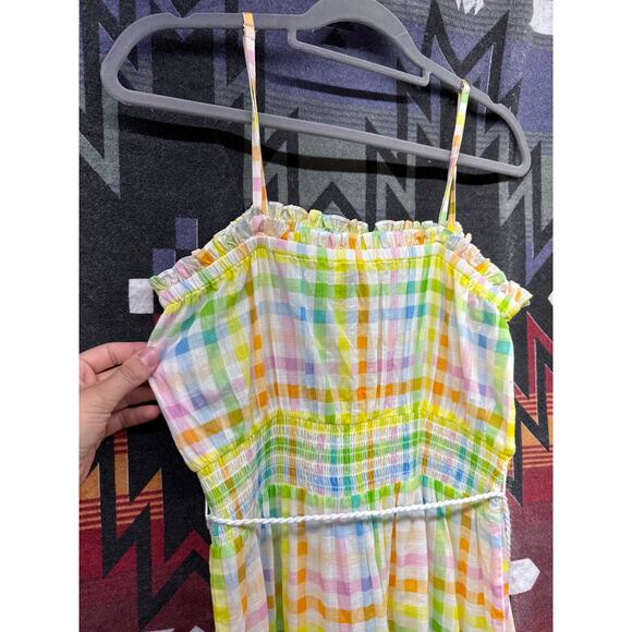 Playa Lucila Maxi Dress In Rainbow Gingham Large Cottage Pride Boho - Picture 6 of 7